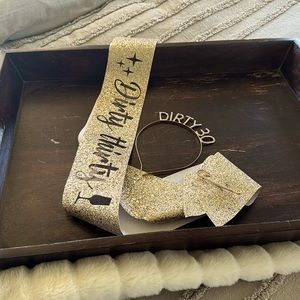 ‘Dirty 30’ gold, glitter, sash and crown
